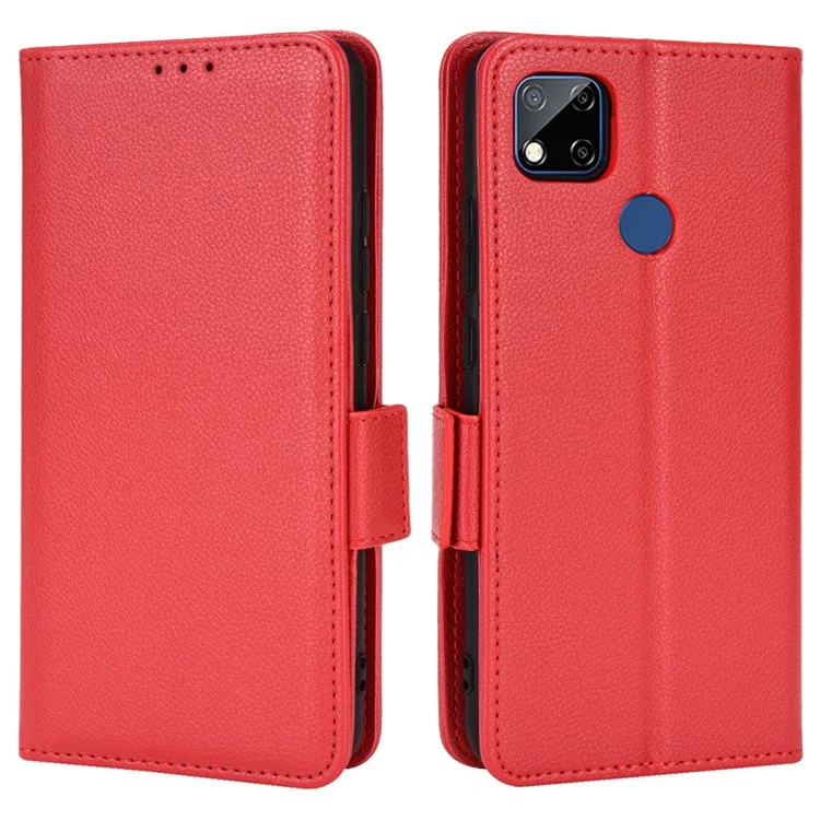 Для Xiaomi Redmi 9C / Redmi 9C NFC Anti-scratch PU Leather Surface Magnetic Smartphone Shell Litchi Texture Stand Wallet Case Mobile Phone Cover - Красный