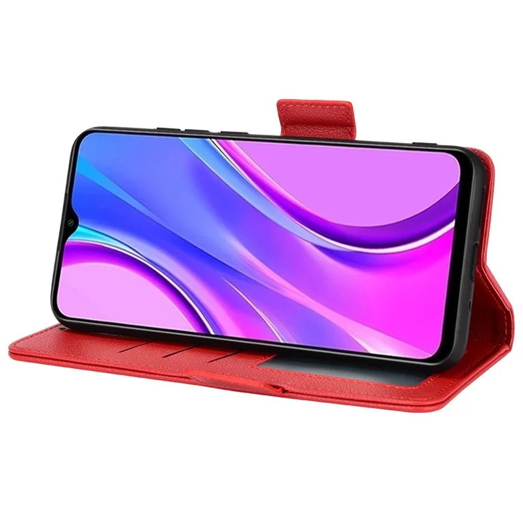 Для Xiaomi Redmi 9C / Redmi 9C NFC Anti-scratch PU Leather Surface Magnetic Smartphone Shell Litchi Texture Stand Wallet Case Mobile Phone Cover - Красный