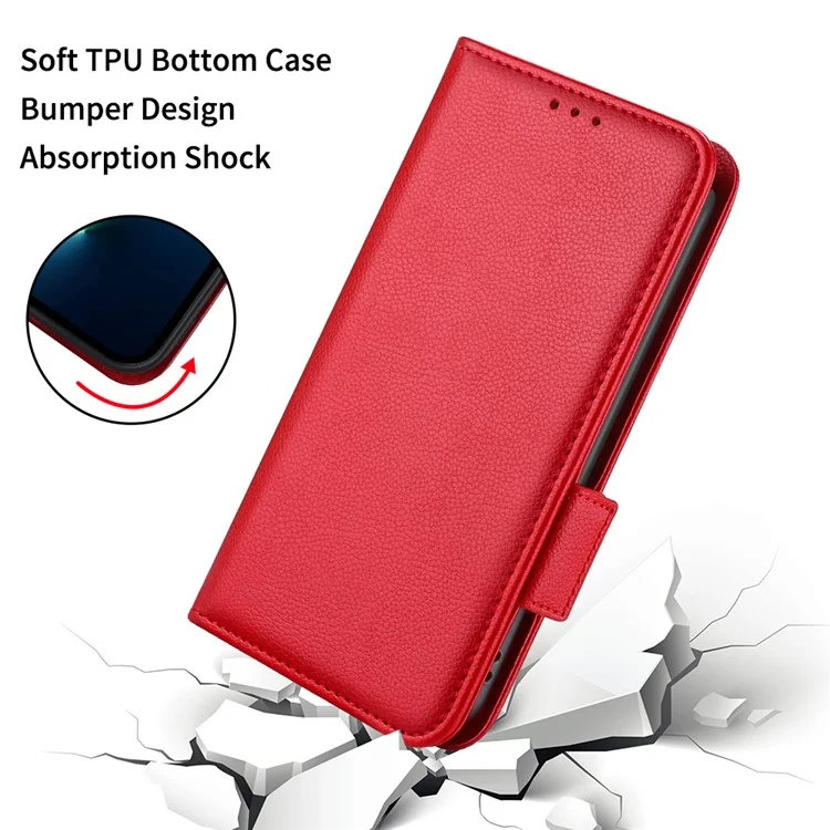 Для Xiaomi Redmi 9C / Redmi 9C NFC Anti-scratch PU Leather Surface Magnetic Smartphone Shell Litchi Texture Stand Wallet Case Mobile Phone Cover - Красный
