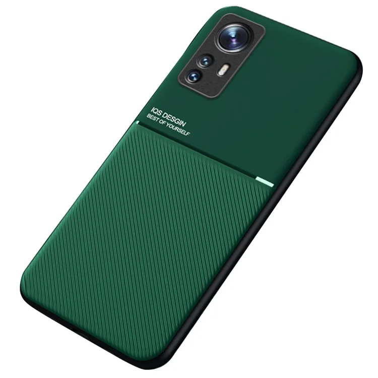 For Xiaomi 12 Pro 5G / 12S Pro 5G /12 Pro (Dimensity) 5G Anti-drop Imprinted PU Leather + TPU Phone Case with Car Mount Metal Sheet - Green