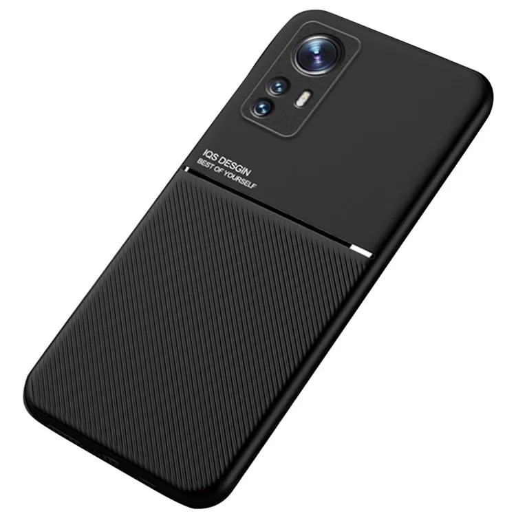 Per Xiaomi 12 5G/12X 5G/12S 5G Linee di Design Custodia Protettiva in Pelle PU + TPU con Foglio Metallico Magnetico Integrato - Nero