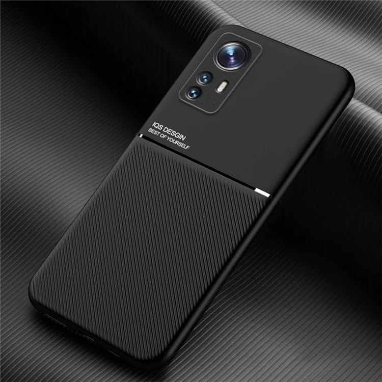 Per Xiaomi 12 5G/12X 5G/12S 5G Linee di Design Custodia Protettiva in Pelle PU + TPU con Foglio Metallico Magnetico Integrato - Nero