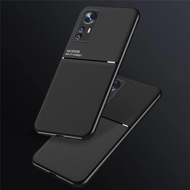 Per Xiaomi 12 5G/12X 5G/12S 5G Linee di Design Custodia Protettiva in Pelle PU + TPU con Foglio Metallico Magnetico Integrato - Nero