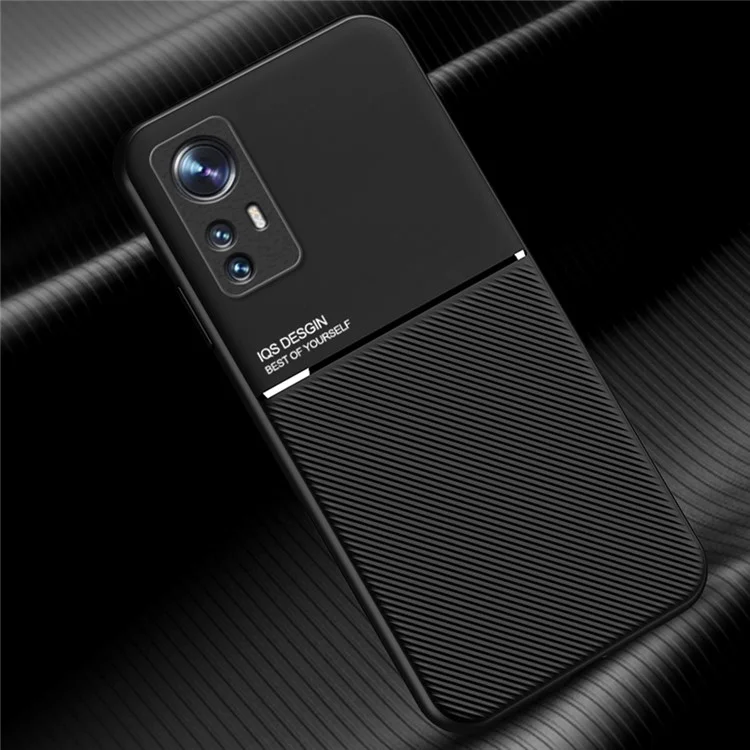 Per Xiaomi 12 5G/12X 5G/12S 5G Linee Design PU Peth Peth + TPU Copertivo di Telefono Coversione Con Floo di Mettaglio Magnetic - Nero