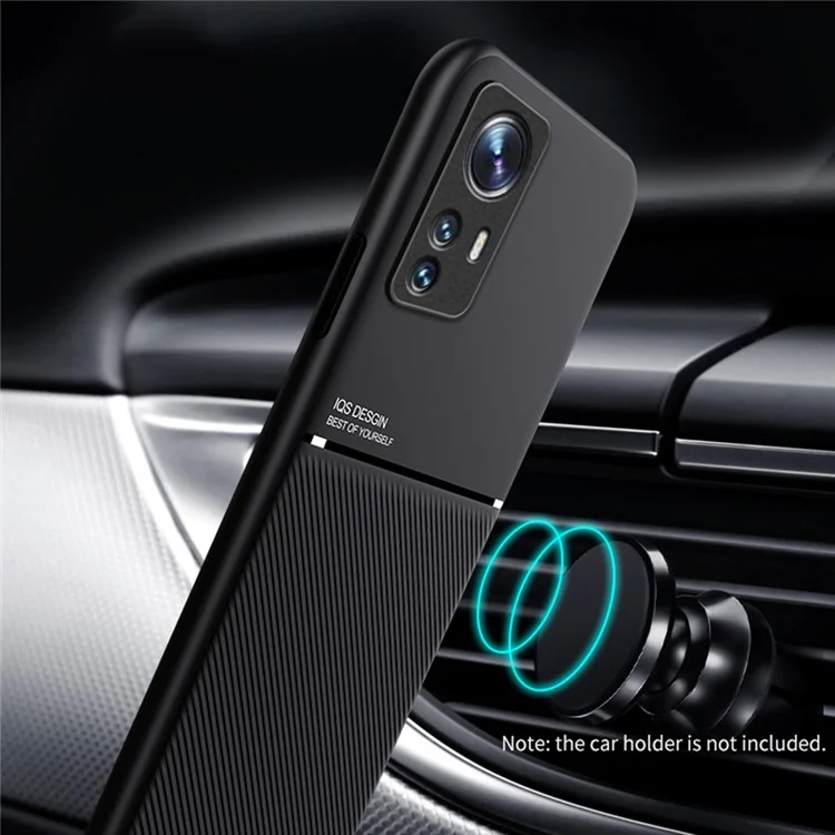 Per Xiaomi 12 5G/12X 5G/12S 5G Linee di Design Custodia Protettiva in Pelle PU + TPU con Foglio Metallico Magnetico Integrato - Nero