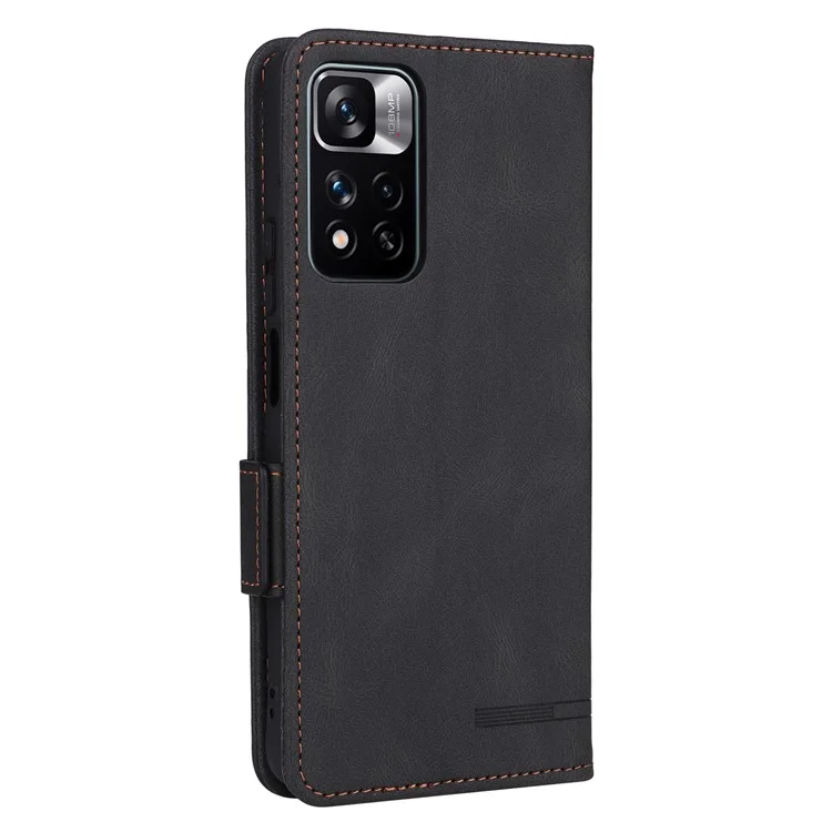 For Xiaomi Redmi Note 11 Pro 5G (China) (MediaTek)/11 Pro+ 5G Hardware Design PU Leather Book Case Stand Magnetic Closure Flip Wallet Cover - Black