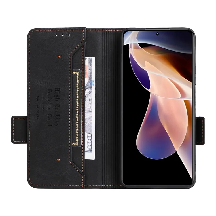 Für Xiaomi Redmi Anmerkung 11 Pro 5G (China) (MediaTek)/11 Pro+ 5G Hardware Design PU Leder Book Hülle Magnetischen Schliffelsplipswaltung - Schwarz