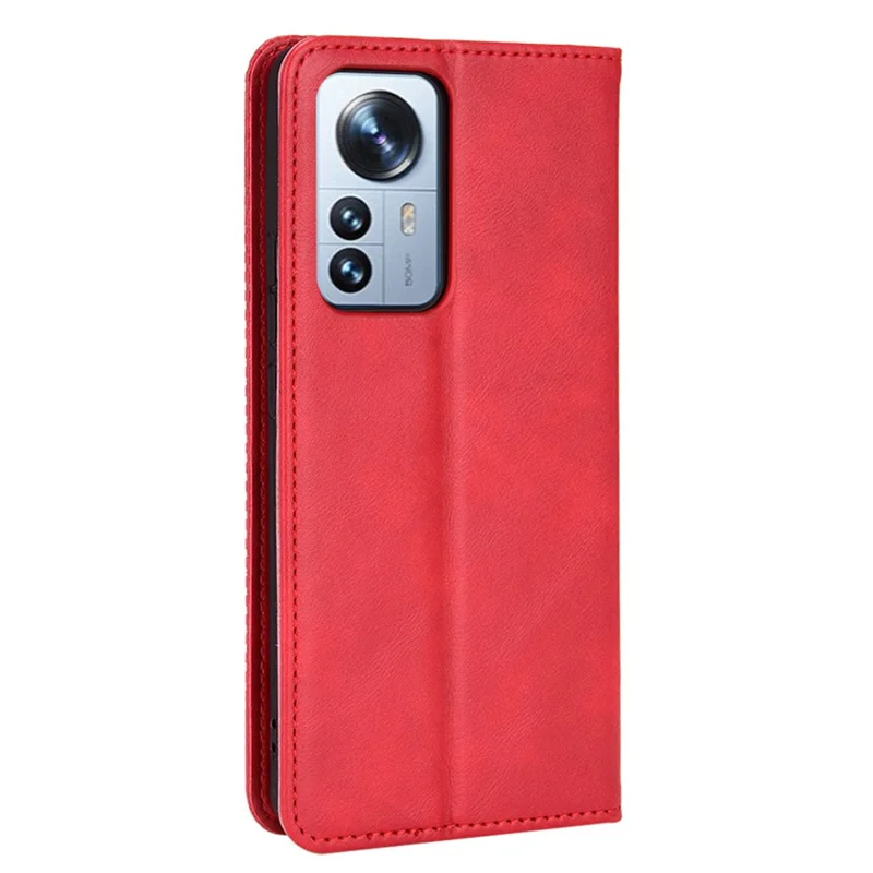 Retro Texture PU Leather Cover for Xiaomi 12 Pro 5G / 12S Pro 5G /12 Pro (Dimensity) 5G, Imprinted Mosaic Wallet Stand Flip Folio Magnetic Absorption Protective Case - Red