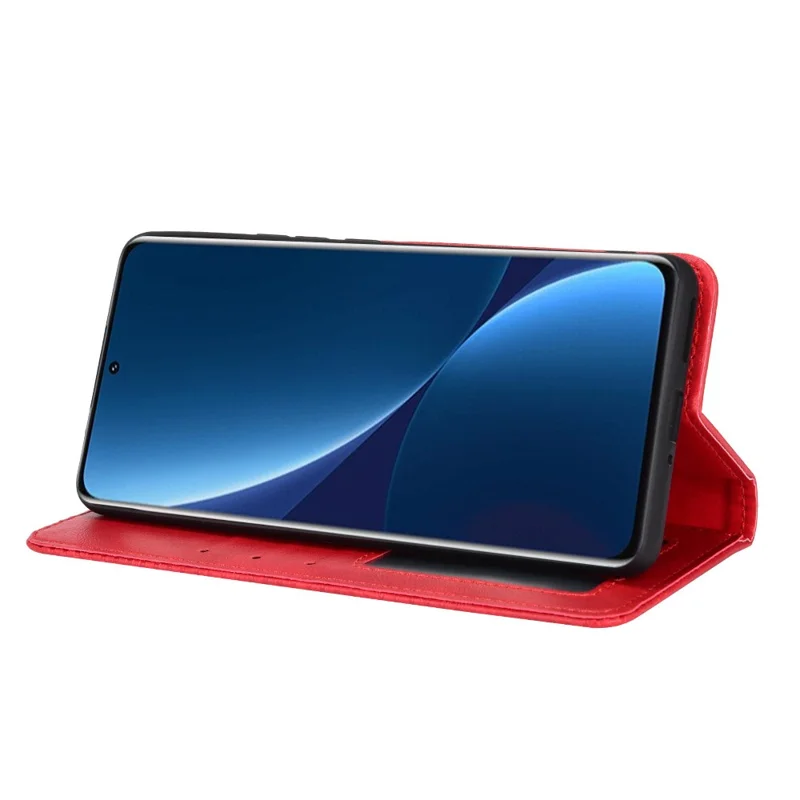 Retro Texture PU Leather Cover for Xiaomi 12 Pro 5G / 12S Pro 5G /12 Pro (Dimensity) 5G, Imprinted Mosaic Wallet Stand Flip Folio Magnetic Absorption Protective Case - Red