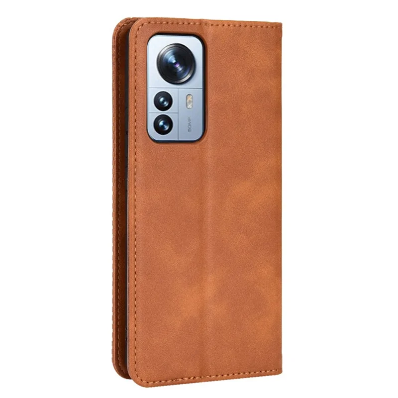 Retro Texture PU Leather Cover for Xiaomi 12 Pro 5G / 12S Pro 5G /12 Pro (Dimensity) 5G, Imprinted Mosaic Wallet Stand Flip Folio Magnetic Absorption Protective Case - Brown