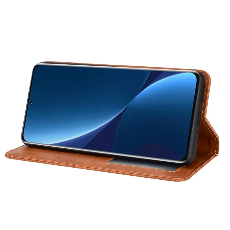 Retro Texture PU Leather Cover for Xiaomi 12 Pro 5G / 12S Pro 5G /12 Pro (Dimensity) 5G, Imprinted Mosaic Wallet Stand Flip Folio Magnetic Absorption Protective Case - Brown