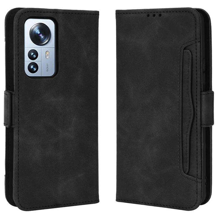Pour Xiaomi 12 Pro 5G / 12S Pro 5G /12 Pro (Dimensity) 5G Étui portefeuille magnétique antichoc à plusieurs fentes pour cartes Étui à rabat en cuir premium PU Stand Flip Housse de téléphone portable - Noir