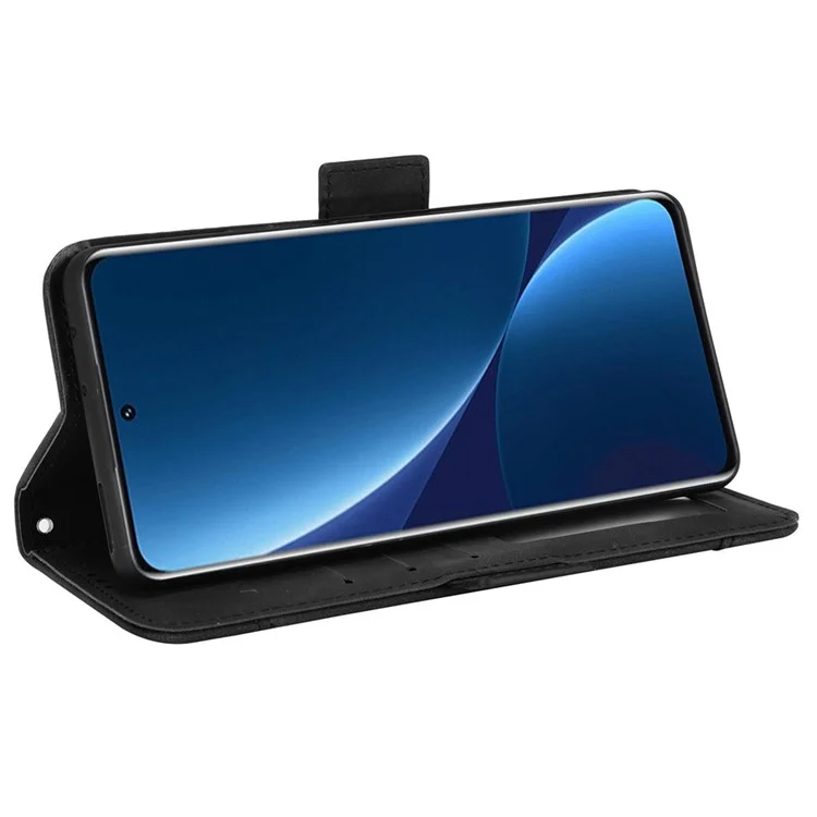 Pour Xiaomi 12 Pro 5G / 12S Pro 5G /12 Pro (Dimensity) 5G Étui portefeuille magnétique antichoc à plusieurs fentes pour cartes Étui à rabat en cuir premium PU Stand Flip Housse de téléphone portable - Noir