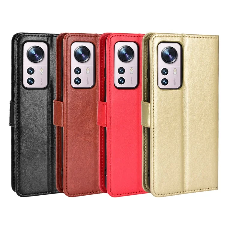 Para Xiaomi 12 Pro 5G / 12S Pro 5G /12 Pro (Dimensity) 5G Dupla Proteção TPU + Couro PU Textura de Cavalo Louco Flip Case Carteira Suporte Capa de Telefone Celular com Alça - Preto