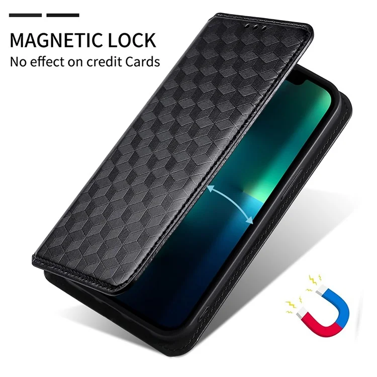 For Xiaomi Redmi Note 9T 5G/Note 9 5G Imprinting Rhombus Magnetic Closure PU Leather Wallet Stand Phone Case - Black