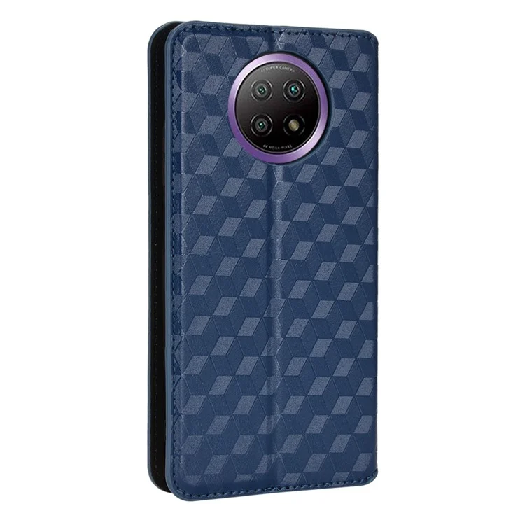 For Xiaomi Redmi Note 9T 5G/Note 9 5G Imprinting Rhombus Magnetic Closure PU Leather Wallet Stand Phone Case - Blue