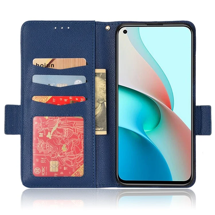 Case de Cuero de Textura de Litchi Para Xiaomi Redmi Nota 9 5g/nota 9T 5G, Doble Billetera Magnética Case de Teléfono de la Billetera - Azul Oscuro