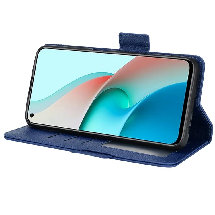 Étui en Cuir de Texture Litchi Pour Xiaomi Redmi Note 9 5g / Note 9T 5G, Double Magnétique Fermoir du Portefeuille Bélône de Téléphone - Bleu Foncé