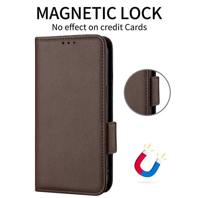 Litchi Texture Leather Case for Xiaomi Redmi Note 9 5G/Note 9T 5G, Double Magnetic Clasp Wallet Stand Phone Case - Brown