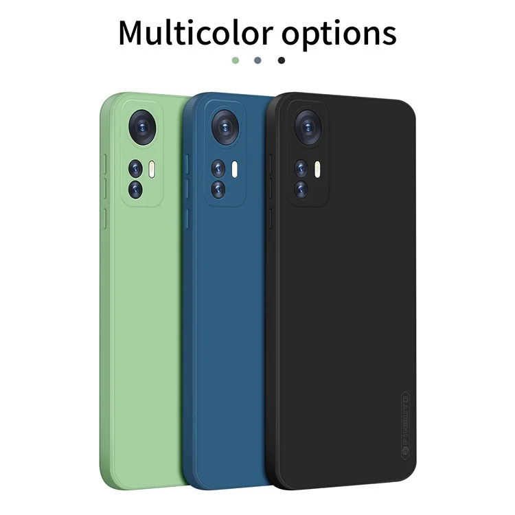 PINWUYO Silicone Case for Xiaomi 12 5G / 12X 5G / 12S 5G, Silky-Soft Touch Precise Cutouts Protective Cover with Fiber Flocking Lining - Blue