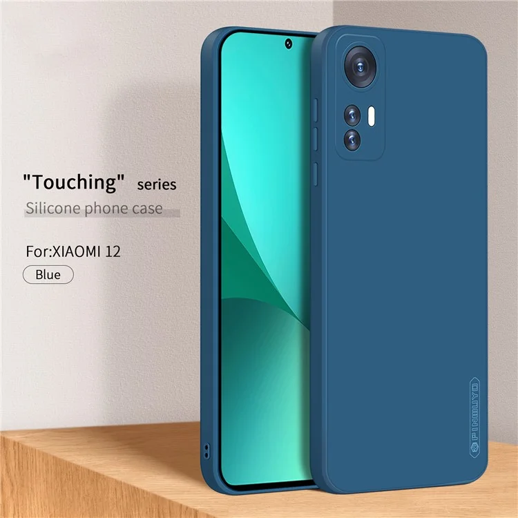 PINWUYO Silicone Case for Xiaomi 12 5G / 12X 5G / 12S 5G, Silky-Soft Touch Precise Cutouts Protective Cover with Fiber Flocking Lining - Blue