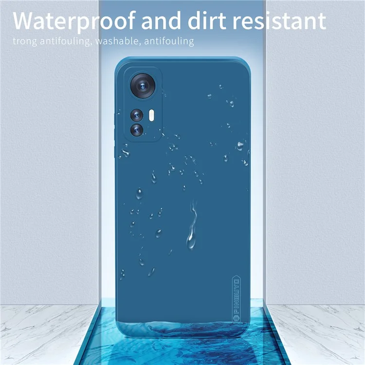 PINWUYO Silicone Case for Xiaomi 12 5G / 12X 5G / 12S 5G, Silky-Soft Touch Precise Cutouts Protective Cover with Fiber Flocking Lining - Blue