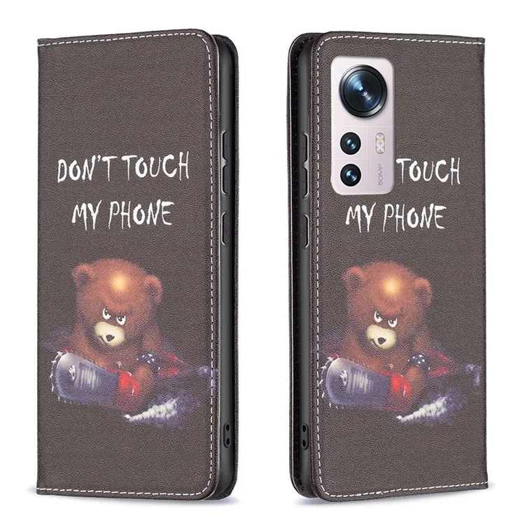 For Xiaomi 12 5G/12X 5G/12S 5G Pattern Printing PU Leather Wallet Stand Case Full Protection Magnetic Auto-absorbed Flip Cover - Bear