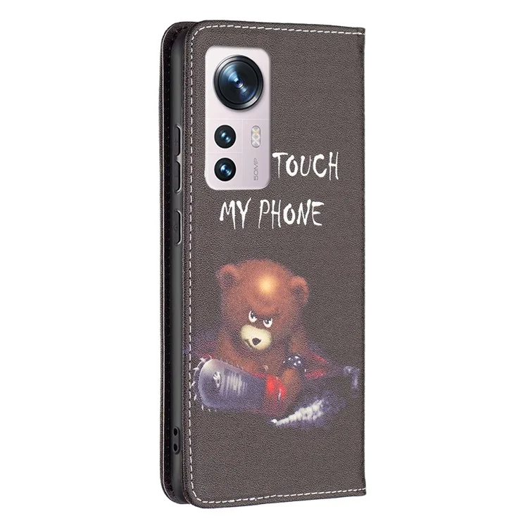 For Xiaomi 12 5G/12X 5G/12S 5G Pattern Printing PU Leather Wallet Stand Case Full Protection Magnetic Auto-absorbed Flip Cover - Bear