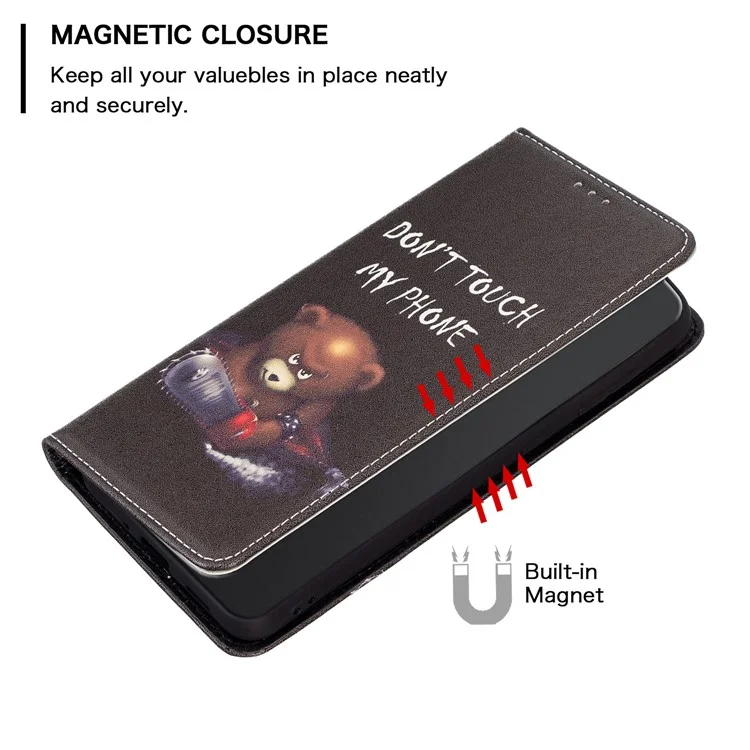 For Xiaomi 12 5G/12X 5G/12S 5G Pattern Printing PU Leather Wallet Stand Case Full Protection Magnetic Auto-absorbed Flip Cover - Bear