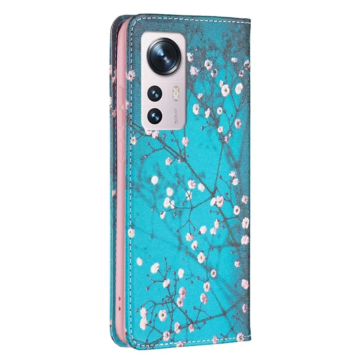 For Xiaomi 12 5G/12X 5G/12S 5G Pattern Printing PU Leather Wallet Stand Case Full Protection Magnetic Auto-absorbed Flip Cover - Plum Blossom