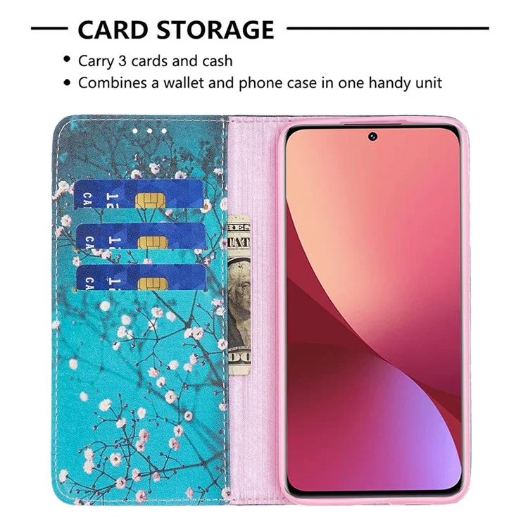 Per Xiaomi 12 5g/12x 5G/12S 5G Stampa Motivazione Portafoglio in Pelle PU Coust Flust Protection Magnetica Auto-assorbita Coperchio - Plum Blossom