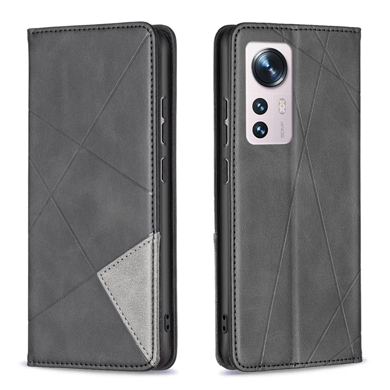For Xiaomi 12 5G / 12X 5G / 12S 5G Phone Case Imprinting Pattern Splicing Style Protective Cover with Card Slots Leather Mobile Phone Shell - Black