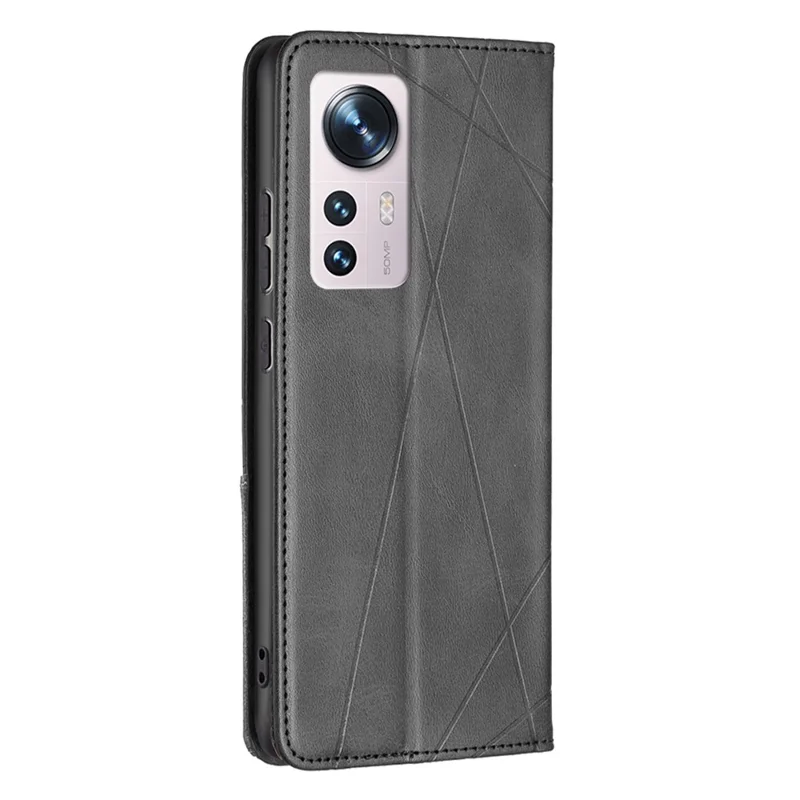For Xiaomi 12 5G / 12X 5G / 12S 5G Phone Case Imprinting Pattern Splicing Style Protective Cover with Card Slots Leather Mobile Phone Shell - Black