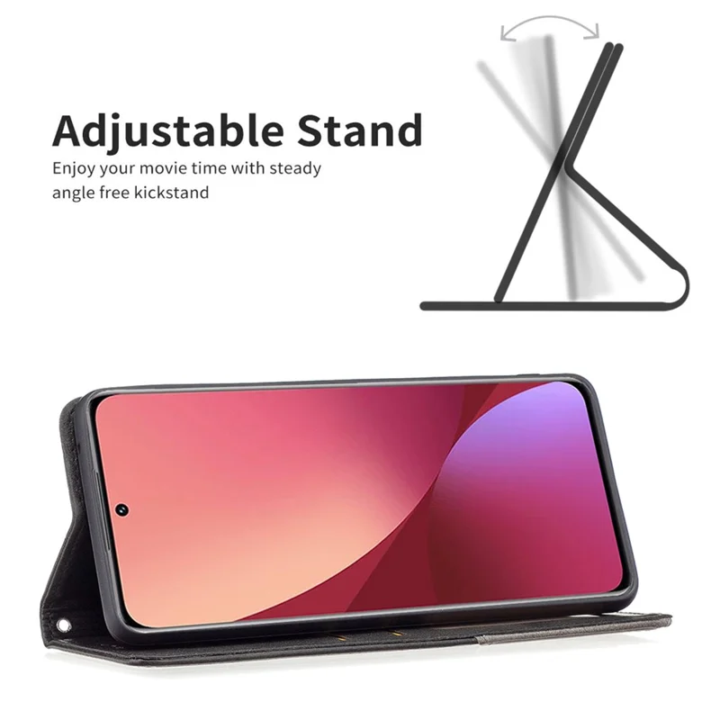 For Xiaomi 12 5G / 12X 5G / 12S 5G Phone Case Imprinting Pattern Splicing Style Protective Cover with Card Slots Leather Mobile Phone Shell - Black