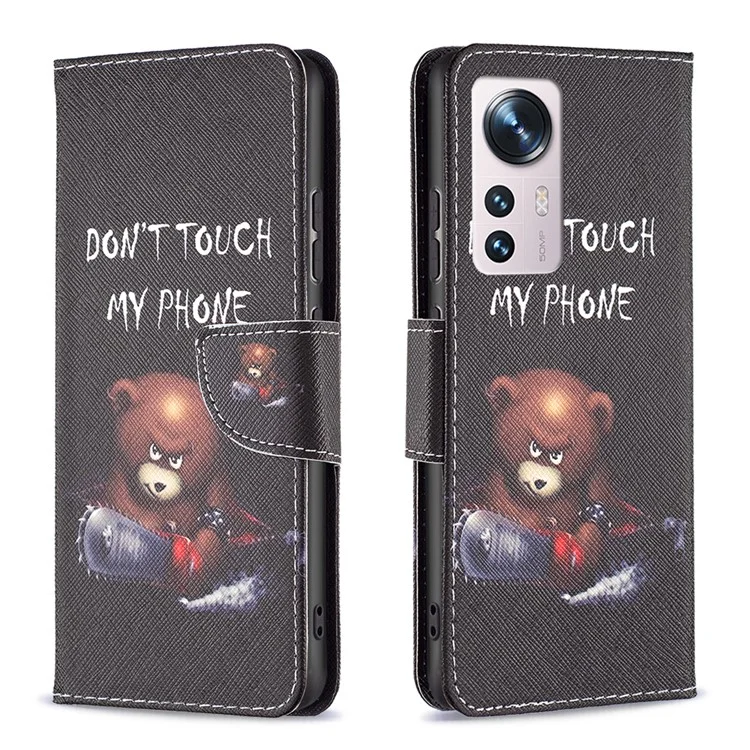 For Xiaomi 12 5G/12X 5G/12S 5G PU Leather Pattern Printing Wallet Phone Case Stand Feature Anti-Scratch Shockproof Folding Cover - Bear
