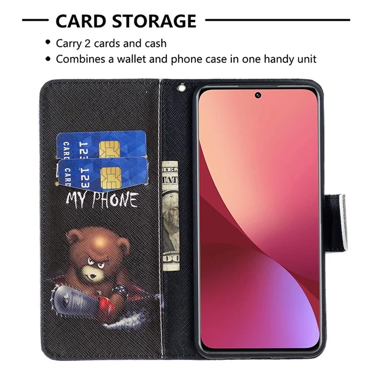 For Xiaomi 12 5G/12X 5G/12S 5G PU Leather Pattern Printing Wallet Phone Case Stand Feature Anti-Scratch Shockproof Folding Cover - Bear