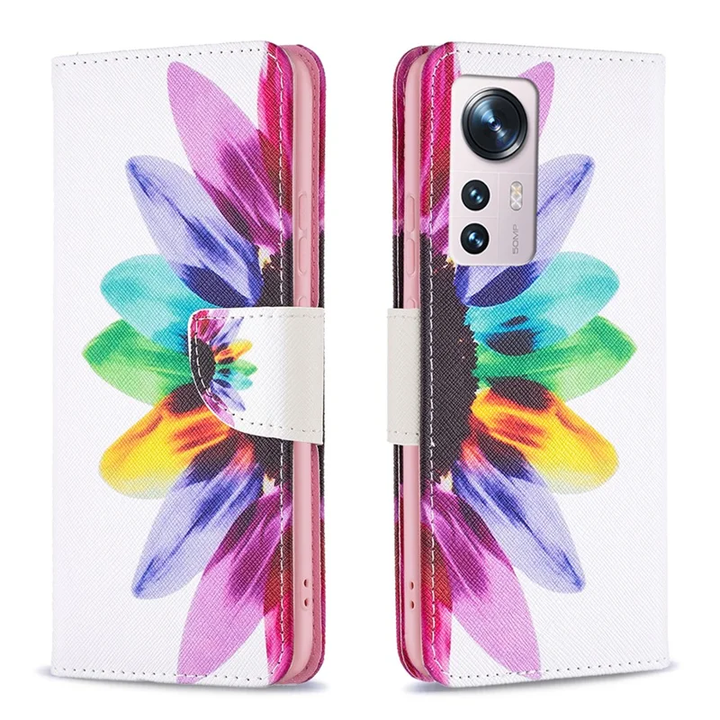 For Xiaomi 12 5G/12X 5G/12S 5G PU Leather Pattern Printing Wallet Phone Case Stand Feature Anti-Scratch Shockproof Folding Cover - Sunflower
