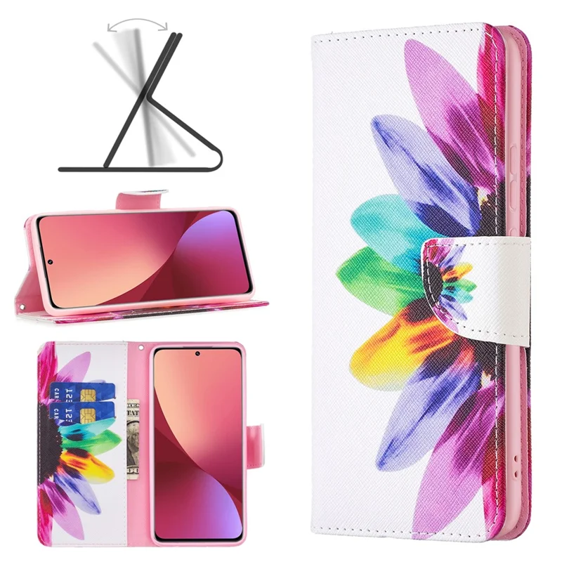 For Xiaomi 12 5G/12X 5G/12S 5G PU Leather Pattern Printing Wallet Phone Case Stand Feature Anti-Scratch Shockproof Folding Cover - Sunflower