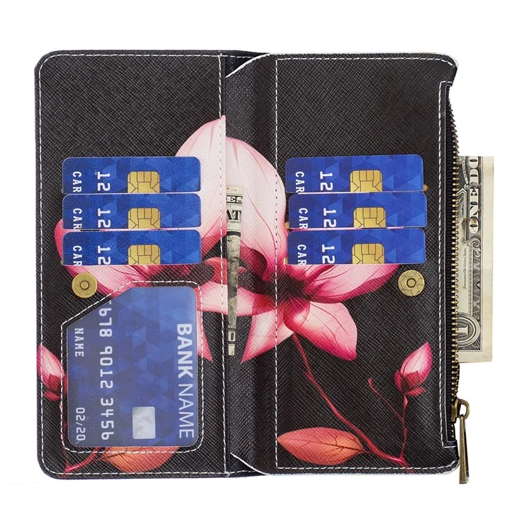 BF03 Pattern Printing Zipper Leather Case for Xiaomi 12 5G / 12X 5G / 12S 5G, Magnetic Closure Wallet Stand Soft TPU Book Cover with Strap - Flower
