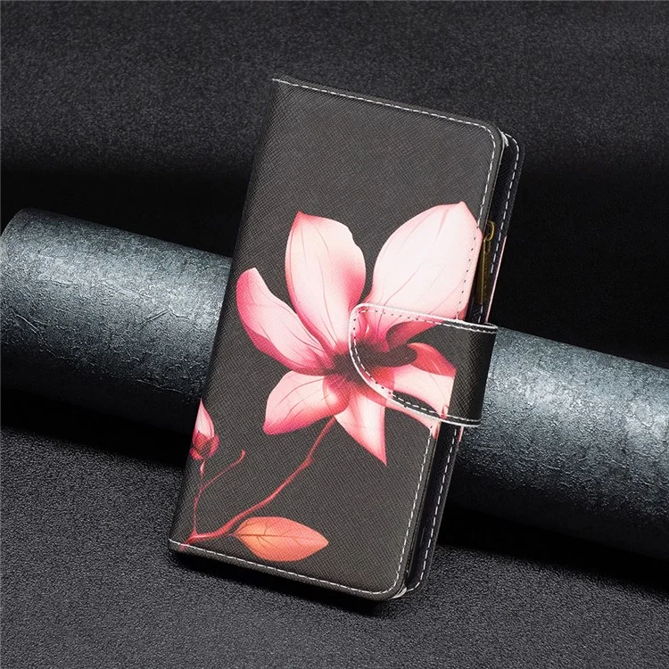BF03 Pattern Printing Zipper Leather Case for Xiaomi 12 5G / 12X 5G / 12S 5G, Magnetic Closure Wallet Stand Soft TPU Book Cover with Strap - Flower