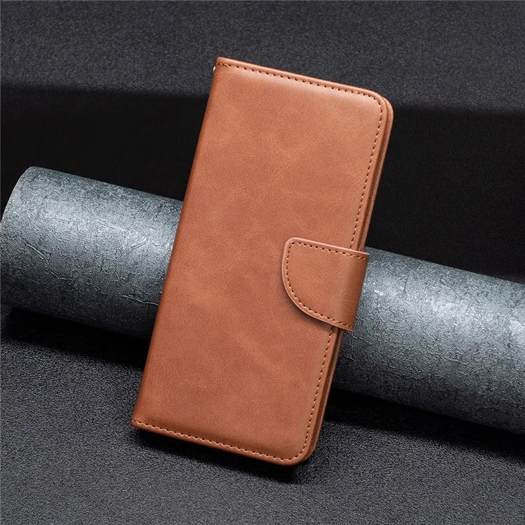 Para Xiaomi 12 5G/12X 5G/12S 5G Textura Sólida Color PU Cuero Folio Flip Cubierta Soporte Magnético Funda Teléfono con Correa - Marrón