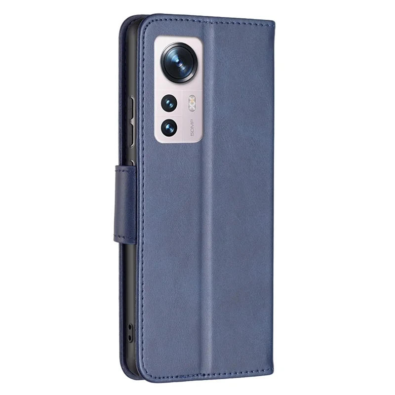 For Xiaomi 12 5G/12X 5G/12S 5G Textured Solid Color PU Leather Folio Flip Cover Stand Magnetic Phone Case with Strap - Blue