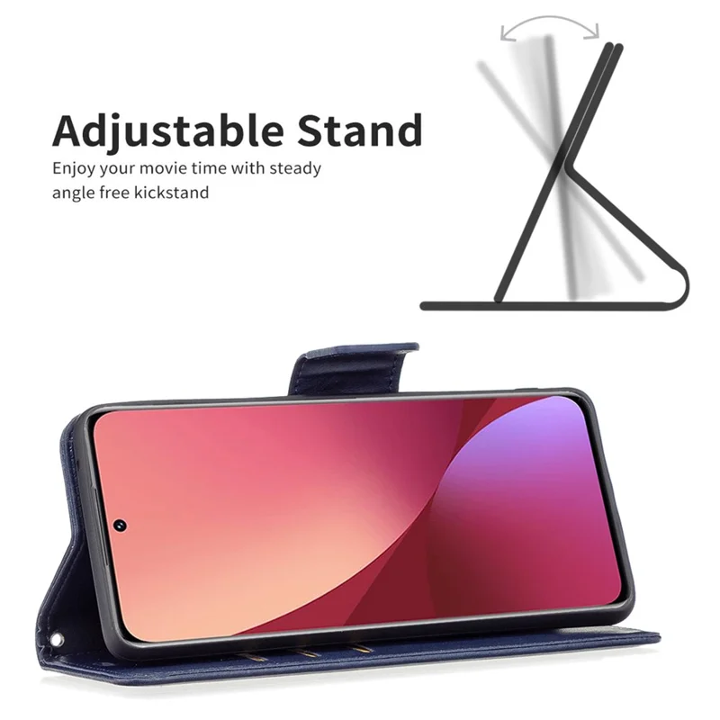 For Xiaomi 12 5G/12X 5G/12S 5G Textured Solid Color PU Leather Folio Flip Cover Stand Magnetic Phone Case with Strap - Blue