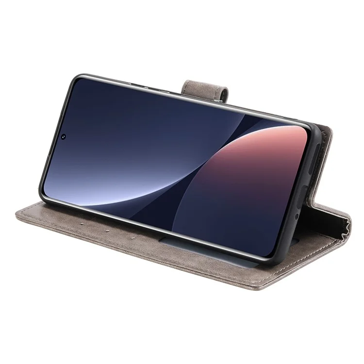 Per Xiaomi 12 5G/12X 5G/12S 5G Esprinted Mandala Floore Fropro Coperchio PU Pafere Pullotto Paformazione Paformato Custodia Protettiva Shock Con Cinturino - Grigio