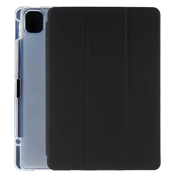 For Xiaomi Pad 5/Pad 5 Pro Pen Slot Design Tri-fold Stand PU Leather TPU Protective Tablet Case - Black