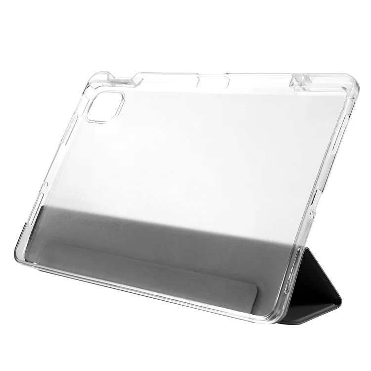 For Xiaomi Pad 5/Pad 5 Pro Pen Slot Design Tri-fold Stand PU Leather TPU Protective Tablet Case - Black