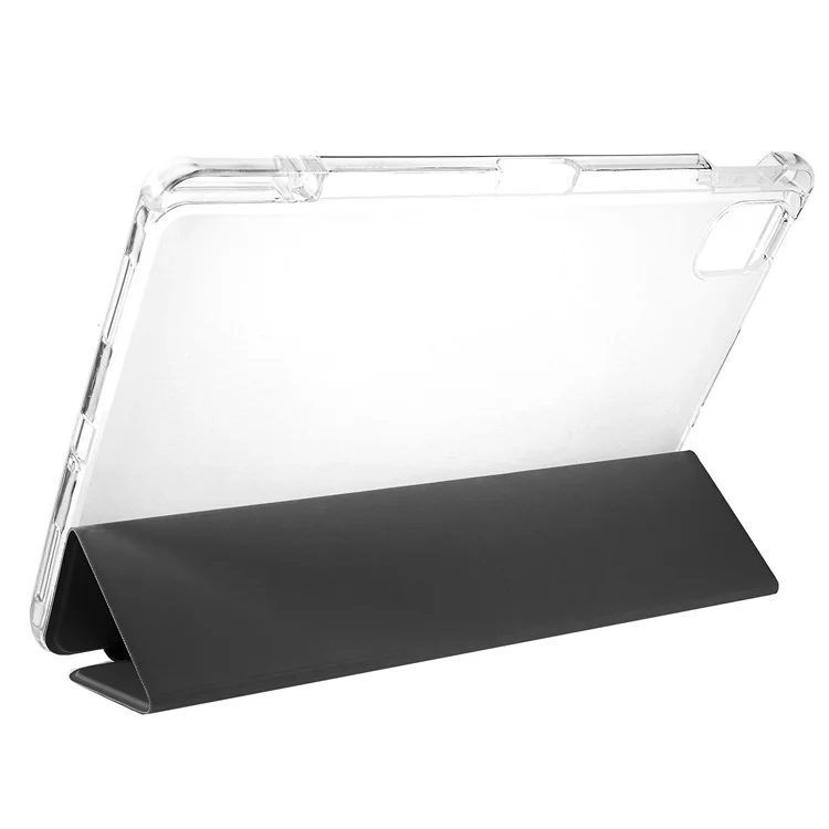 For Xiaomi Pad 5/Pad 5 Pro Pen Slot Design Tri-fold Stand PU Leather TPU Protective Tablet Case - Black