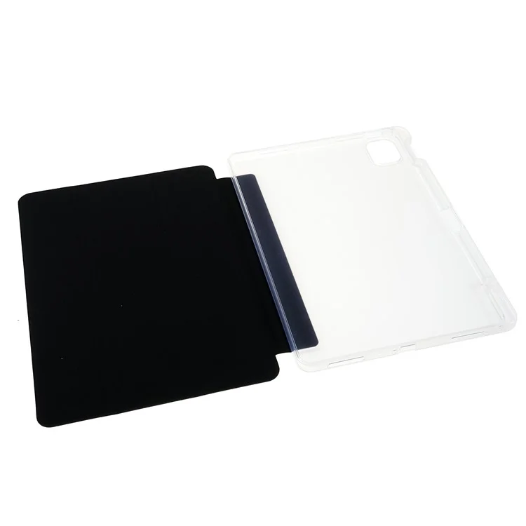 For Xiaomi Pad 5/Pad 5 Pro Pen Slot Design Tri-fold Stand PU Leather TPU Protective Tablet Case - Black