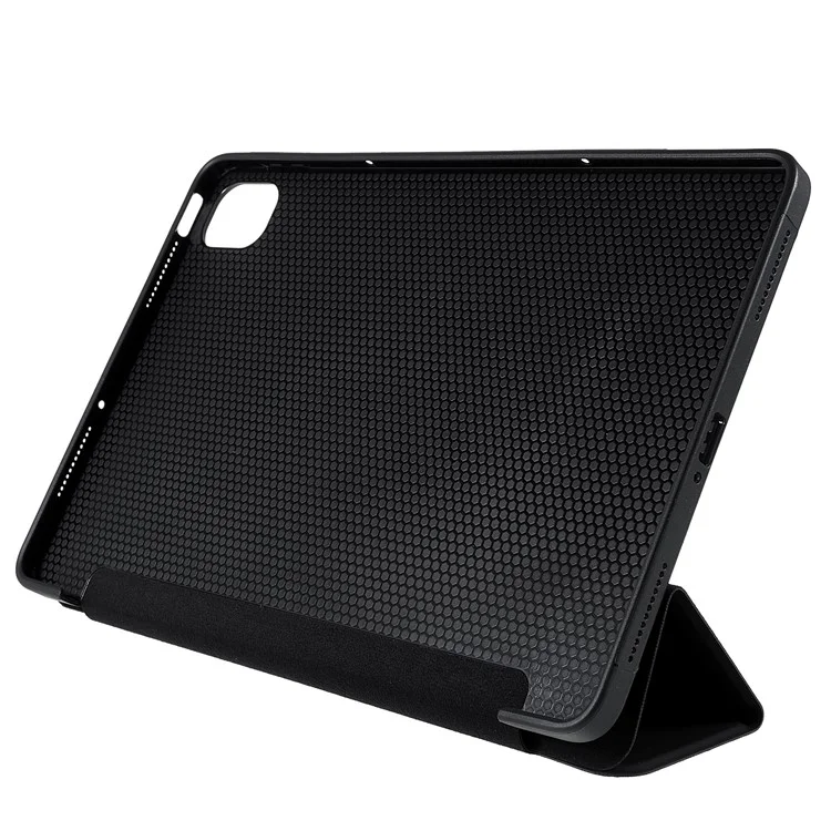 Para Xiaomi Pad 5/Pad 5 Pro Capa Protetora de Couro PU com Suporte Dobrável em Três Partes - Preto