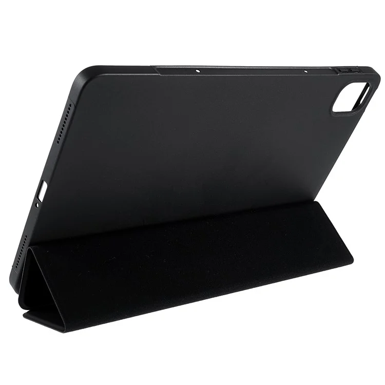 Para Xiaomi Pad 5/Pad 5 Pro Capa Protetora de Couro PU com Suporte Dobrável em Três Partes - Preto